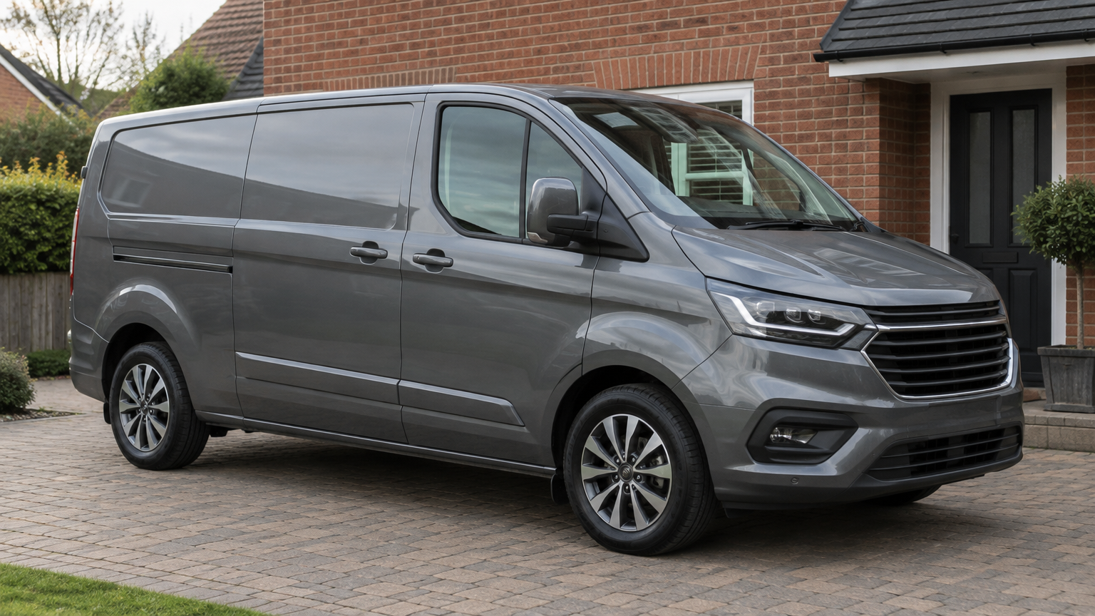 Illustrative photograph of a modern diesel van parked on a UK driveway in natural daylight.
