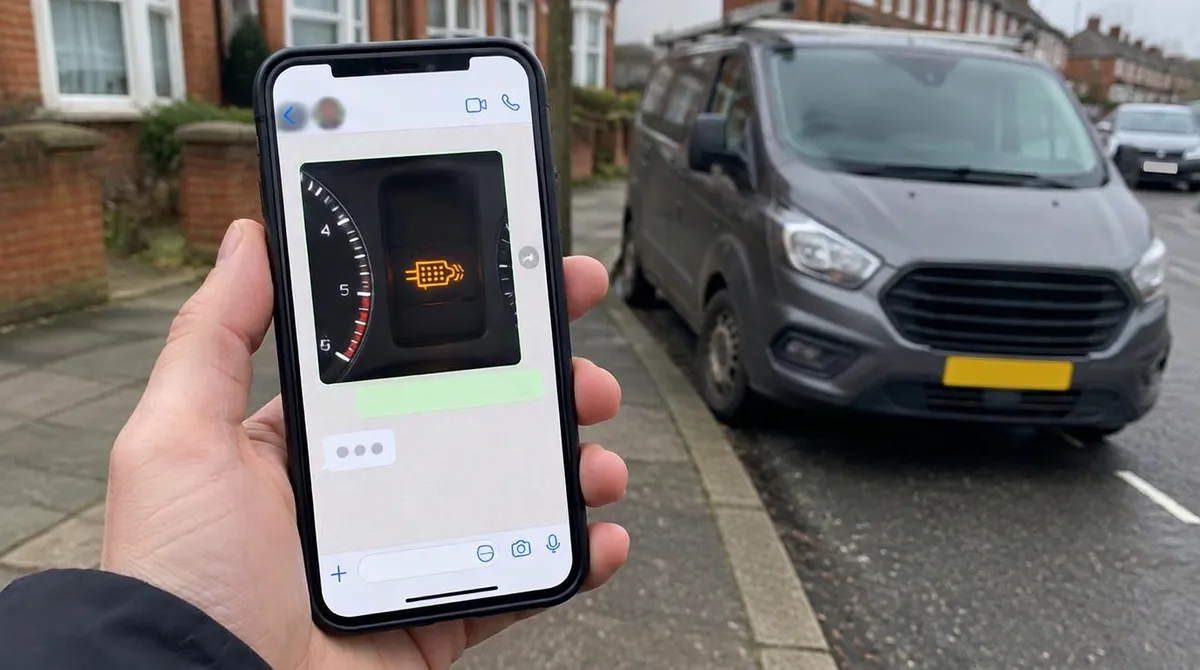 Illustration: sending a photo of a dashboard warning by phone message