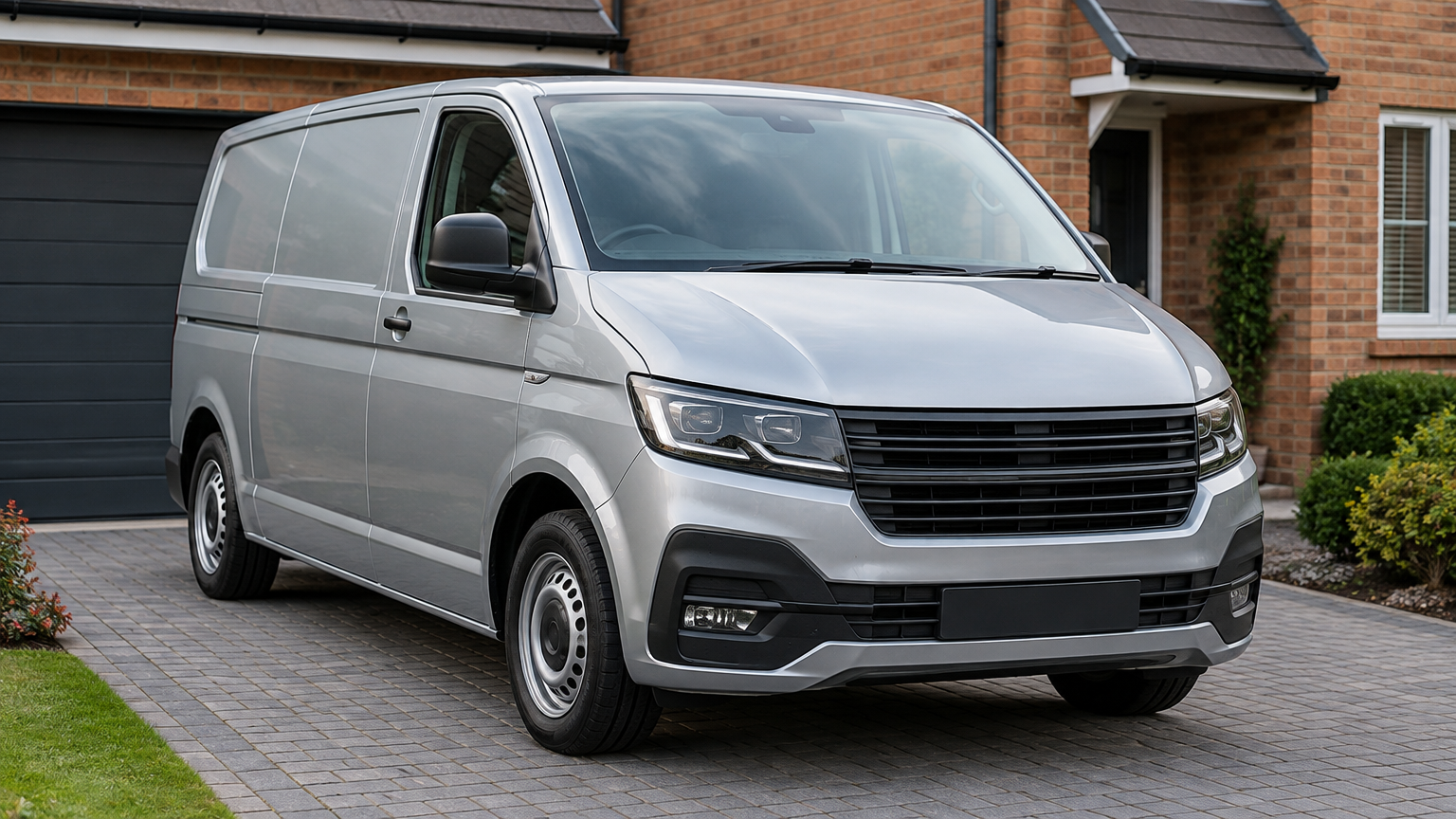 Illustrative photograph of a modern diesel van parked on a UK driveway in natural daylight.
